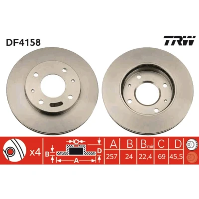 Kuva TRW DF4158 Jarrulevyt 257 24 4 114,3 Tuuletettu Lakattu