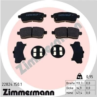 Kuva ZIMMERMANN 22824.150.1 Jarrupalat akustisella kulumavaroittimella Valokuva vastaa toimituslaajuutta