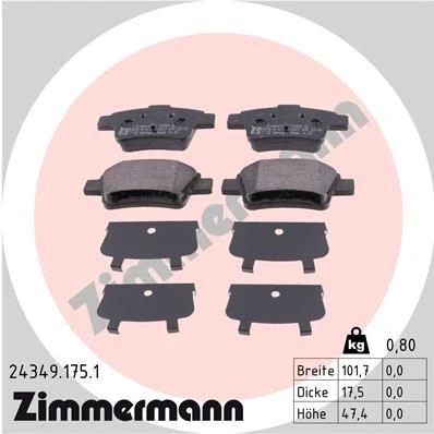 Kuva ZIMMERMANN 24349.175.1 Jarrupalat Valokuva vastaa toimituslaajuutta OPEL: Corsa D Hatchback, FIAT: Grande Punto Evo Hatchback