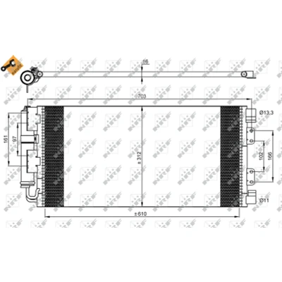Kuva NRF EASY FIT 35548 Ilmastoinnin Lauhdutin Vedenerottimella, Tiivisterenkaalla 13,3 11 Alumiini 610 LAND ROVER: Freelander I SUV