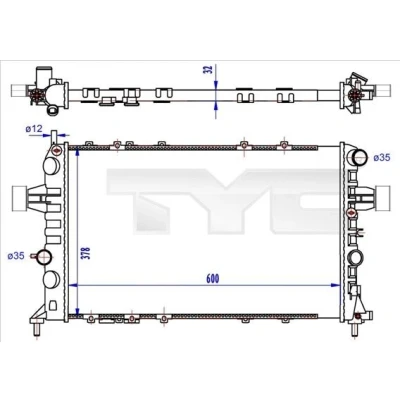 Kuva TYC 725 0041 R Jäähdytin 600 378 32 Jäähdytysrivat mekaan. kiinnitetyt OPEL: Astra G Caravan, CC, Zafira A
