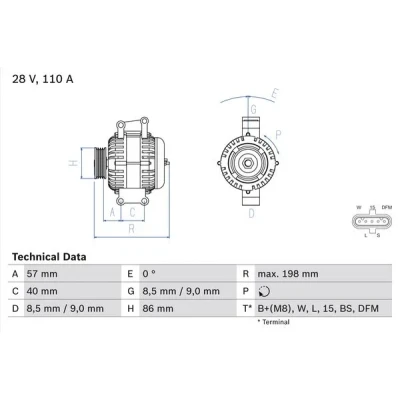 Kuva BOSCH 0 986 049 780 Laturi 28V 110A