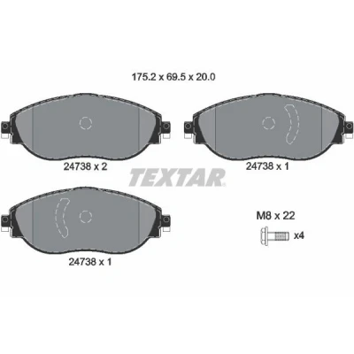 Kuva TEXTAR 2473806 Jarrupalat Ei kulumisenilmaisimelle Jarrusatulan ruuveilla VOLKSWAGEN: Passat B8 Variant, Sedan, Alltrack