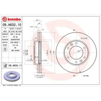 Kuva BREMBO COATED DISC LINE 09.A632.11 Jarrulevyt 300 28 6 tuuletettu sisältä pinnoitettu KIA: CARNIVAL / GRAND 3