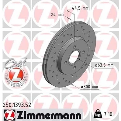 Kuva ZIMMERMANN 250.1393.52 Jarrulevyt 300 24 4/4 4 108 tuuletettu sisältä, reijitetty pinnoitettu FORD: Focus Mk1 Farmari, Hatchback