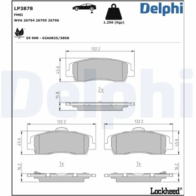 Kuva DELPHI LP3878 Jarrupalat akustisella kulumavaroittimella liimakelmulla Ilman tarvikkeita