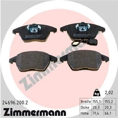 Kuva ZIMMERMANN 24696.200.2 Jarrupalat Sis. kulumisenilmaisimen Valokuva vastaa toimituslaajuutta AUDI: A1 Sportback, TT Coupe, Hatchback
