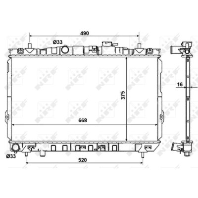 Kuva NRF 53471 Jäähdytin Alumiini 668 375 16 asennusosilla Jäähdytysrivat juotetut HYUNDAI: COUPE, Coupe II