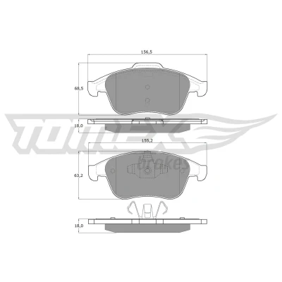 Kuva TOMEX brakes TX 16 56 Jarrupalat Etuakseli RENAULT: MEGANE 3 Grandtour, LAGUNA 3, Clio 4