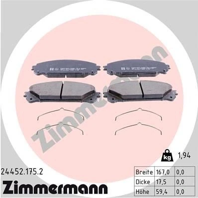 Kuva ZIMMERMANN 24452.175.2 Jarrupalat Valokuva vastaa toimituslaajuutta, Jousella TOYOTA: RAV4 IV SUV, V, PREVIA 3, LEXUS: RX IV, III
