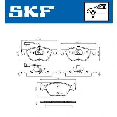 Kuva SKF VKBP 80438 E Jarrupalat Sis. kulumisenilmaisimen ALFA ROMEO: 147, 156 Sedan, GT, FIAT: Marea Weekend, Punto II Hatchback