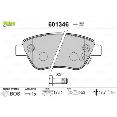 Kuva VALEO 601346 Jarrupalat Etuakseli Sis. kulumisenilmaisimen varmistusruuvisarjalla, Huudonvaimennuspellillä OPEL: Corsa D Hatchback