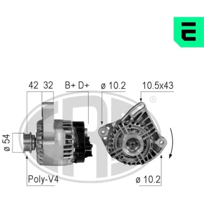 Kuva ERA 210743A Laturi 14V 105A FIAT: Grande Punto Hatchback, 500 Doblo II Van / Farmari