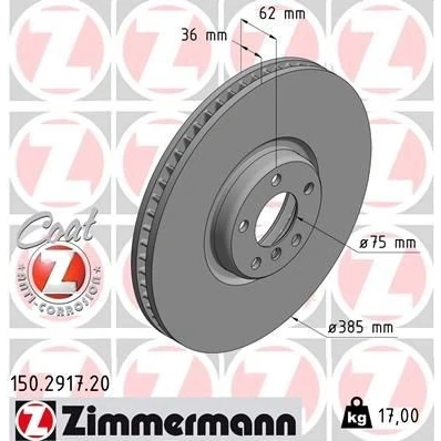 Kuva ZIMMERMANN COAT Z 150.2917.20 Jarrulevyt 385 36 6/5 5 120 tuuletettu sisältä pinnoitettu hiiliteräs BMW: X5, X6