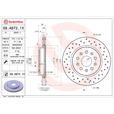 Kuva BREMBO Jarrulevy OPEL: Insignia A Sports Tourer, Hatchback, Sedan, CHEVROLET: Camaro VI Coupe, Malibu VIII 09.A972.1X Jarrulevyt