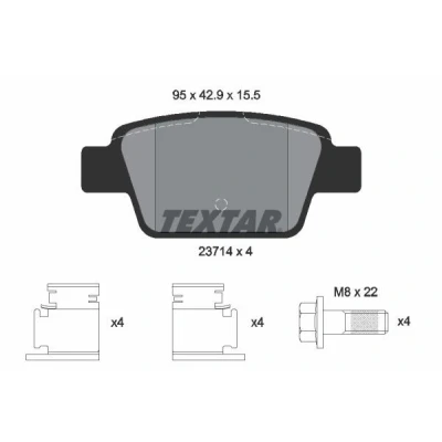 Kuva TEXTAR 2371481 Jarrupalat Q+ Ei kulumisenilmaisimelle Jarrusatulan ruuveilla Tarvikkeilla FIAT: BRAVO 2, Stilo Multi Wagon, Hatchback