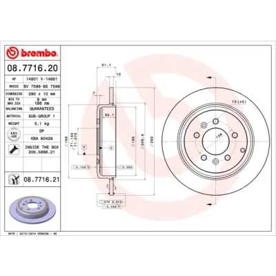 Kuva BREMBO COATED DISC LINE 08.7716.21 Jarrulevyt 290 10 5 täysi pinnoitettu Ruuveilla PEUGEOT: 607 Sedan