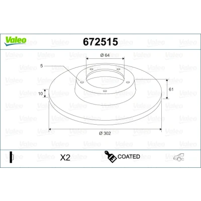 Kuva VALEO 672515 Jarrulevyt Taka akseli 302 10 5 täysi pinnoitettu HONDA: CR V 3, 4, 2