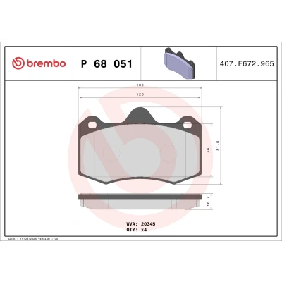 Kuva BREMBO P 68 051 Jarrupalat Ilman kulumisenilmaisinta tarvikkeita RENAULT: CLIO 2