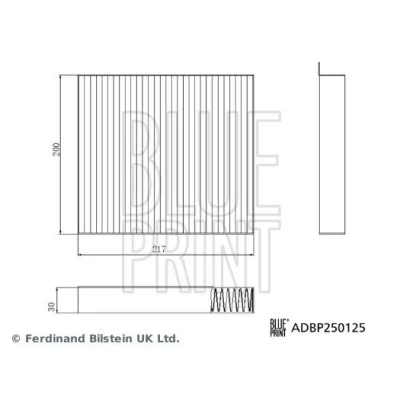 Kuva BLUE PRINT ADBP250125 Raitisilmasuodatin Siitepölysuodin 217mm 200mm 30mm
