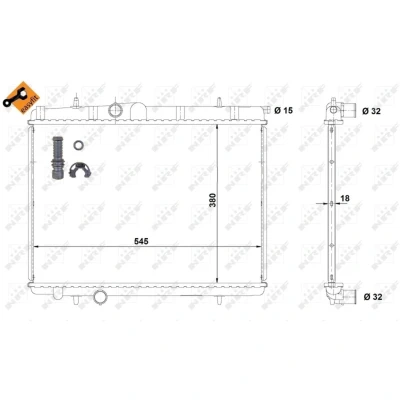 Kuva NRF EASY FIT 58299 Jäähdytin Alumiini 563 379 18 asennusosilla Jäähdytysrivat juotetut PEUGEOT: 206 Hatchback, SW, CITROËN: Xsara Coupe