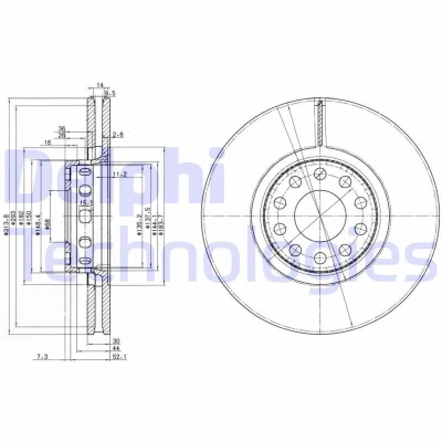 Kuva DELPHI BG3033 Jarrulevyt 314 30 5 Tuuletettu rasvattu käsittelemätön ilman pyöränlaakeria, ABS sensorirengasta AUDI: A8 D2, A6 C4 Avant