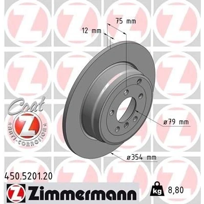 Kuva ZIMMERMANN COAT Z 450.5201.20 Jarrulevyt 354 12 7/5 5 120 täysi pinnoitettu LAND ROVER: Range Rover 3