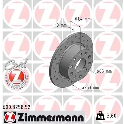 Kuva ZIMMERMANN 600.3258.52 Jarrulevyt 253 10 10/5 5 112 täysi, reijitetty pinnoitettu SKODA: Octavia 3 Combi, Schrägheck