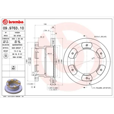 Kuva BREMBO 09.9763.10 Jarrulevyt 306 28 6 tuuletettu sisältä IVECO: DAILY V Van / Farmari, , 4