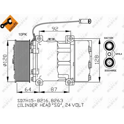 Kuva NRF EASY FIT 32709 Ilmastoinnin Kompressori SD7H15 24 PAG 46 kompressoriöljyllä, Tiivisterenkaalla