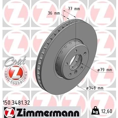 Kuva ZIMMERMANN FORMULA F COAT Z 150.3481.32 Jarrulevyt 348 36 6/5 5 120 tuuletettu sisältä, kaksiosainen jarrulevy pinnoitettu hiiliteräs BMW: Touring