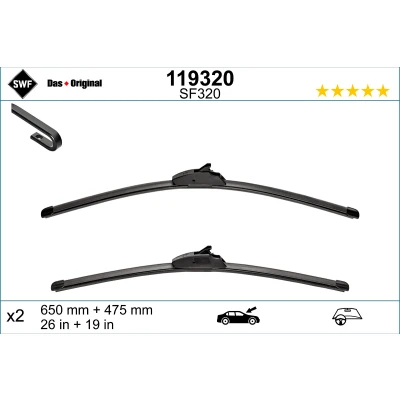 Kuva Pyyhkijänsulka Swf 119320 Edessä Flatblade pyyhinsulka (rungoton)