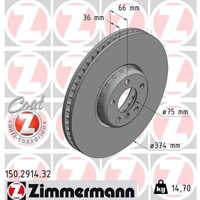 Kuva ZIMMERMANN FORMULA F COAT Z 150.2914.32 Jarrulevyt 374 36 6/5 5 120 tuuletettu sisältä, kaksiosainen jarrulevy pinnoitettu hiiliteräs BMW: Touring