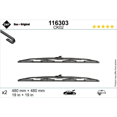Kuva Pyyhkijänsulka Swf 116303 480, 480mm Edessä Pyyhkijänsulka,perinteinen runko Ohjaus vasemmalla HONDA: CR V 1, MITSUBISHI: L200 / Triton IV Pick up