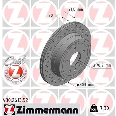 Kuva ZIMMERMANN SPORT COAT Z 430.2613.52 Jarrulevyt 303 20 6/5 5 115 tuuletettu sisältä, reijitetty pinnoitettu CHEVROLET: Captiva, OPEL: Antara