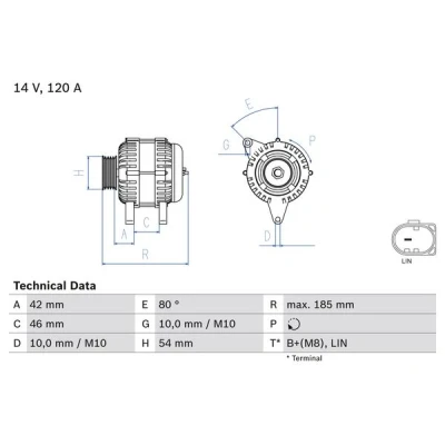 Kuva BOSCH 0 986 083 260 Laturi 14V 120A FORD: FIESTA 6, C Max 2, FOCUS 3