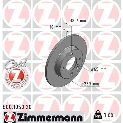 Kuva ZIMMERMANN COAT Z 600.1050.20 Jarrulevyt 239 10 5/4 4 100 täysi pinnoitettu VOLKSWAGEN: GOLF 2, Passat B3/B4 Sedan, Variant