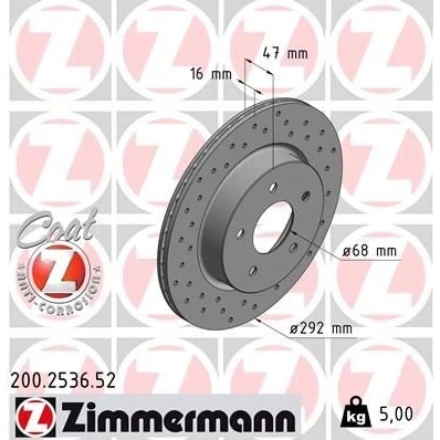 Kuva ZIMMERMANN SPORT COAT Z 200.2536.52 Jarrulevyt 292 16 5/5 5 114 tuuletettu sisältä, reijitetty pinnoitettu NISSAN: X Trail, Leaf II