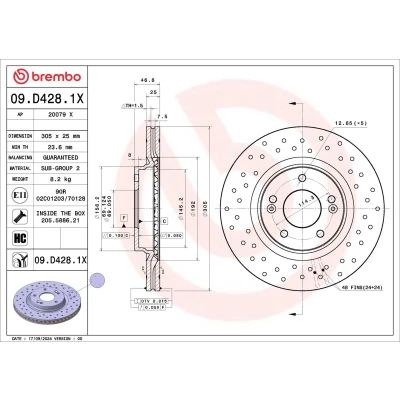 Kuva BREMBO Jarrulevy KIA: Optima / K5 Sportswagon, Sportage IV, Niro, HYUNDAI: Tucson, Kona SUV, i30 III Farmari 09.D428.1X Jarrulevyt