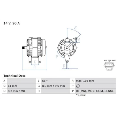 Kuva BOSCH 0 986 044 651 Laturi 14V 90A FORD: Focus Mk1 Hatchback, Farmari, Sedan