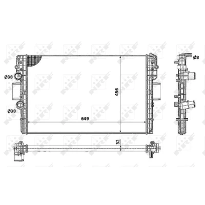Kuva NRF 58361 Jäähdytin Alumiini 650 453 34 Jäähdytysrivat mekaan. kiinnitetyt IVECO: DAILY 4 Kasten/Kombi