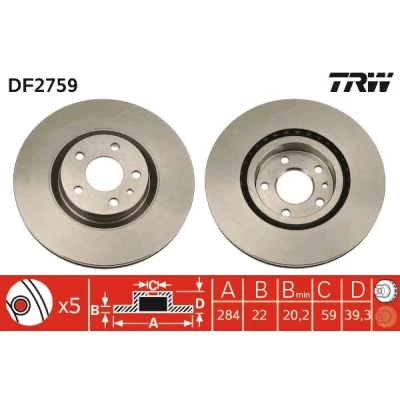 Kuva TRW DF2759 Jarrulevyt 284 22 5 98 Tuuletettu Lakattu ALFA ROMEO: Spider