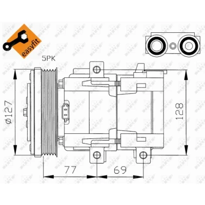 Kuva NRF 32061 Ilmastoinnin Kompressori FS10 170 12 PAG 46 kompressoriöljyllä, Tiivisterenkaalla EASY FIT