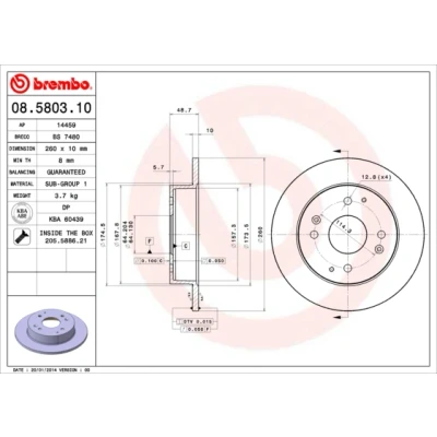 Kuva BREMBO 08.5803.10 Jarrulevyt 260 10 4 täysi Ruuveilla HONDA: CIVIC 6 Aerodeck, Fastback, ACCORD 5