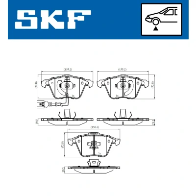 Kuva SKF VKBP 80594 E Jarrupalat Sis. kulumisenilmaisimen VOLKSWAGEN: Passat B6 Variant, Sedan, CC, SKODA: Superb II Farmari