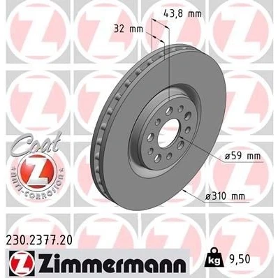 Kuva ZIMMERMANN COAT Z 230.2377.20 Jarrulevyt 310 32 10/5 5 98 tuuletettu sisältä pinnoitettu PEUGEOT: 807