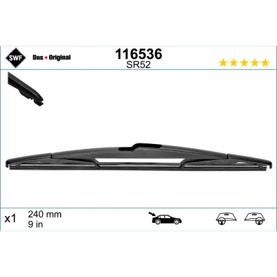 Kuva Pyyhkijänsulka Swf 116536 240mm Takana Pyyhkijänsulka,perinteinen runko RENAULT: Megane 4, Talisman Grandtour, PEUGEOT: 5008 II