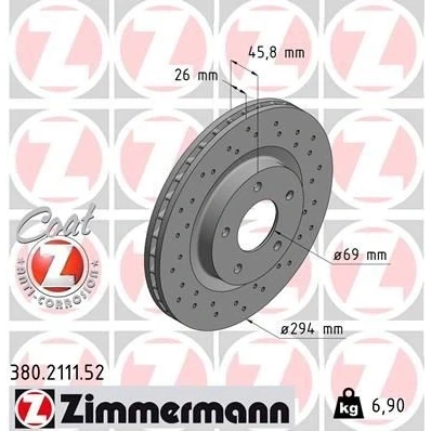 Kuva ZIMMERMANN SPORT COAT Z 380.2111.52 Jarrulevyt 294 26 5/5 5 114 tuuletettu sisältä, reijitetty pinnoitettu MITSUBISHI: Outlander 3, 2 SUV