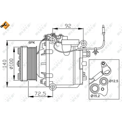 Kuva NRF EASY FIT 32165 Ilmastoinnin Kompressori TRS105 12 PAG 46 kompressoriöljyllä, Tiivisterenkaalla SAAB: 9 3 Hatchback