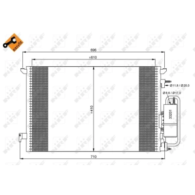 Kuva NRF EASY FIT 35929 Ilmastoinnin Lauhdutin Tiivisteillä Vedenerottimella 11,8 8,6 Alumiini 610 OPEL: Vectra C Caravan, SAAB: 9 3 Sedan